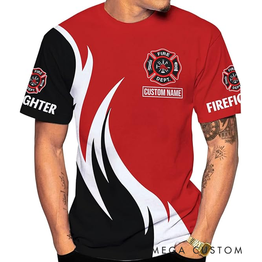 Personalized Firefighter Full Print T-Shirt Gift Custom Name and Tribute Design