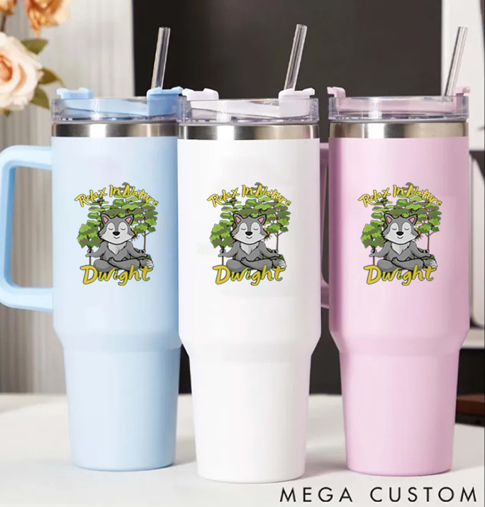 Personalized Yoga Handle Tumbler with Funny Cartoon Design Perfect Gift for Yoga Lover Hot or Cold Drinks