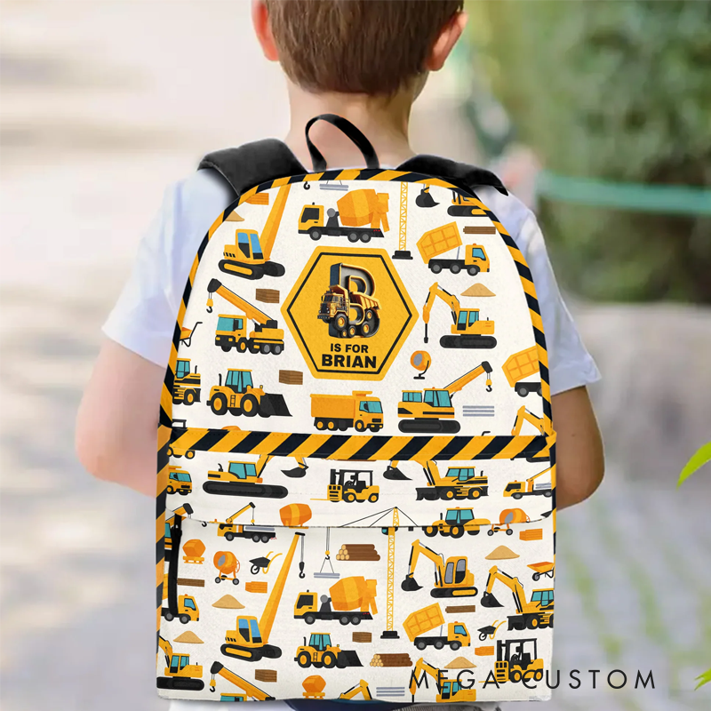 Personalized Construction Vehicles Truck Letter Kid Backpack Birthday Gift for Kids