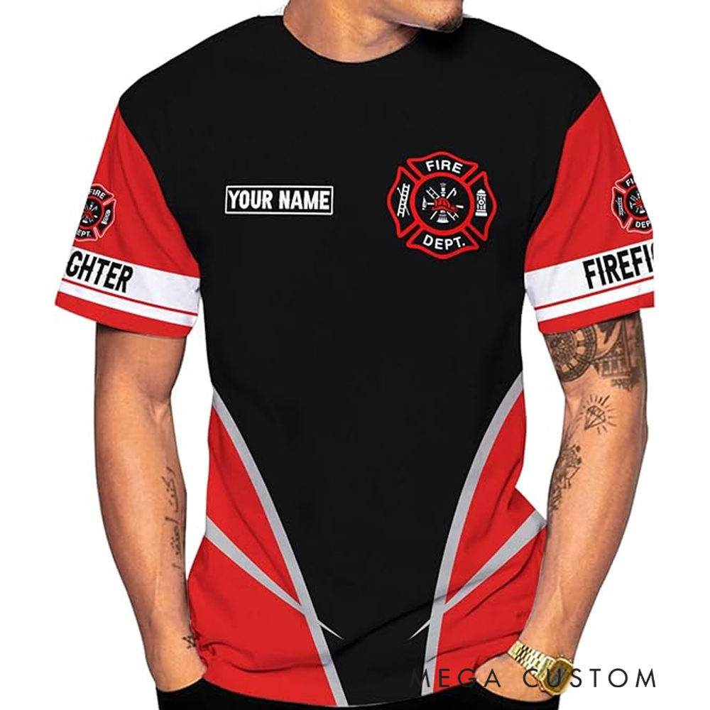 Personalized Firefighter Full Print T-Shirt Gift Custom Name and Memorial Tribute Design