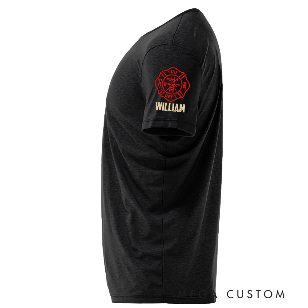 Personalized Firefighter T-Shirt with Fire Dept Emblem and Custom Name - Honoring Service and Retirement