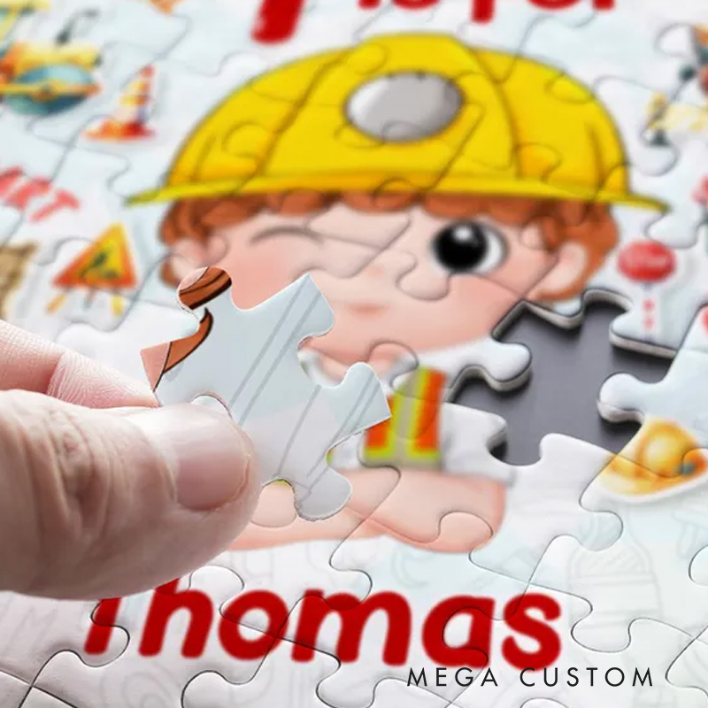 Personalized Fun Construction Theme Custom Name Photo Face Alphabet Learning Truck Pattern Puzzle