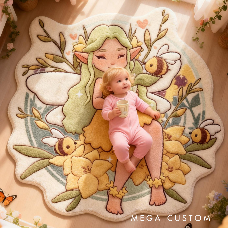 Personalized Magical Fairy Theme Custom Name Yellow Dress Cute Nature Style Carpet Rug for Kids