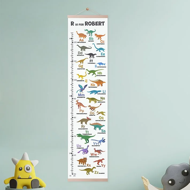 Personalized Alphabet Vehicle and Dinosaur Height Growth Chart for Kids
