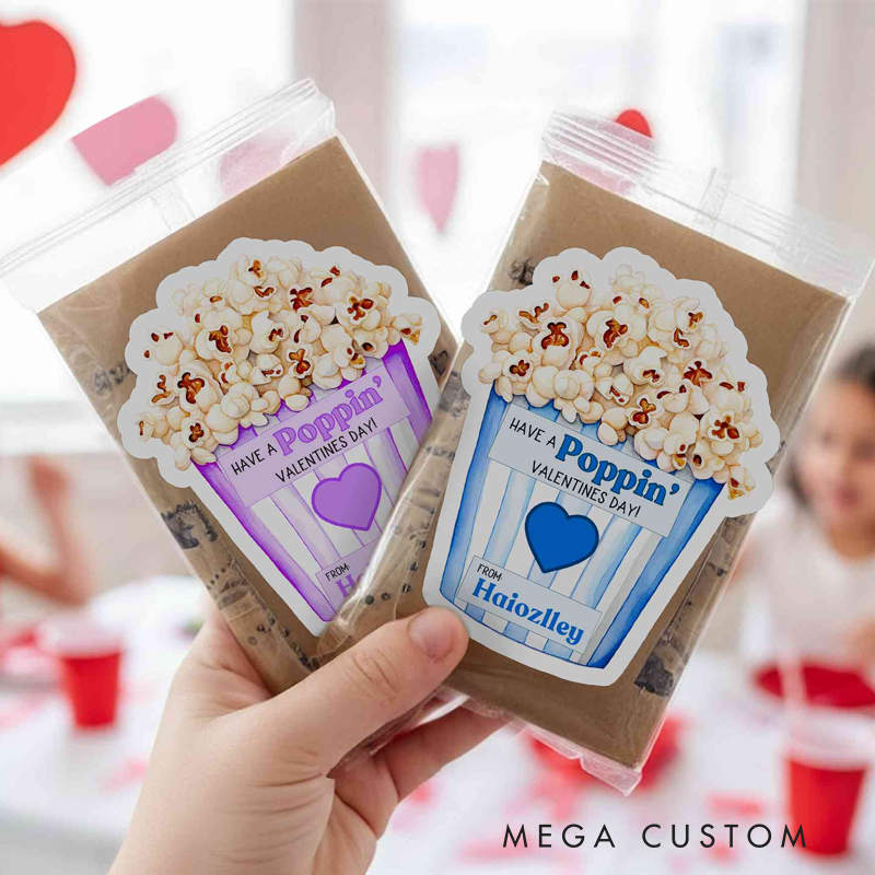 Personalized Have a Poppin Valentine's Day Stickers with Name Gift Decor Party Favors for Kids