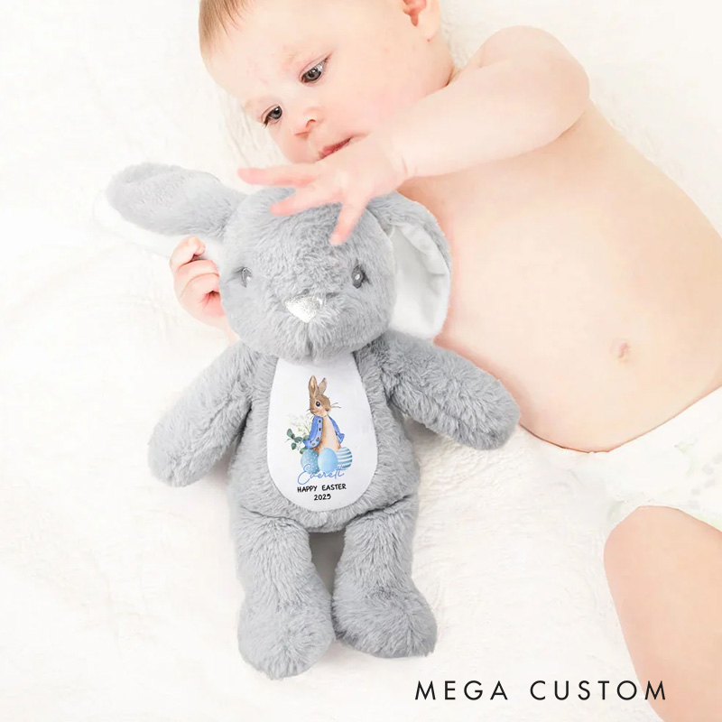 Personalized Peter Rabbit Easter Eggs Cute Bunny Plush Stuffed Animal Toy with Name and Year First Easter Holiday Baby Shower Gift for Kids