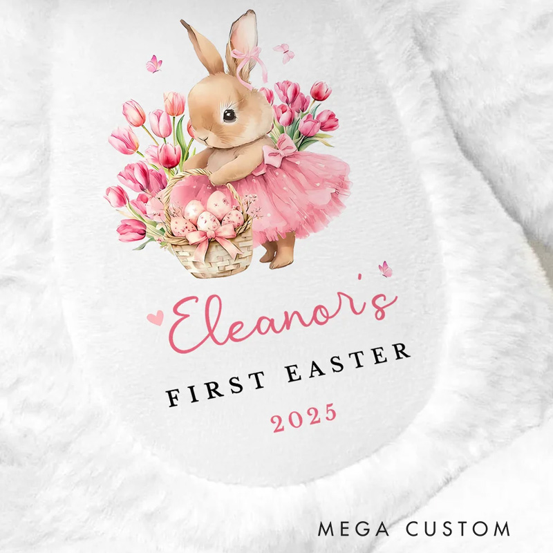 Personalized First Easter Cute Bunny Plush Stuffed Animal Toy with Name and Year Holiday Baby Shower Gift for Boys Girls