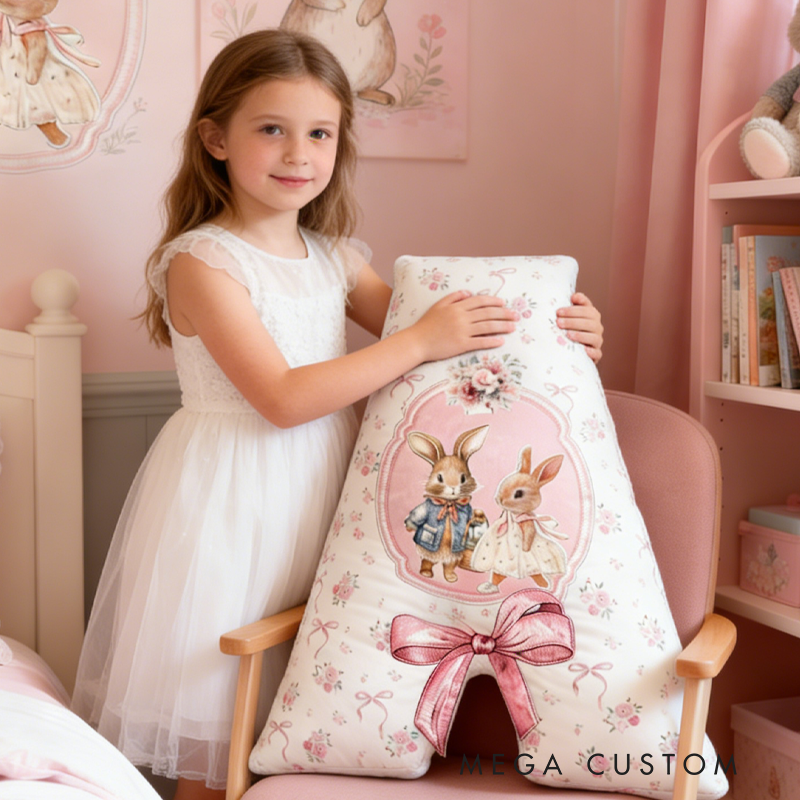 Personalized Cute Bunny Initial Name Graphic 3D Print Pillow Easter Gifts Funny Gifts