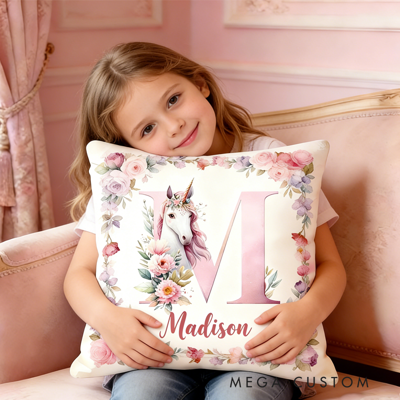 Personalized Watercolor Retro Pink Dream Horse Pillow with Name Birthday Gifts for Kids Dream Horse Lovers Gifts