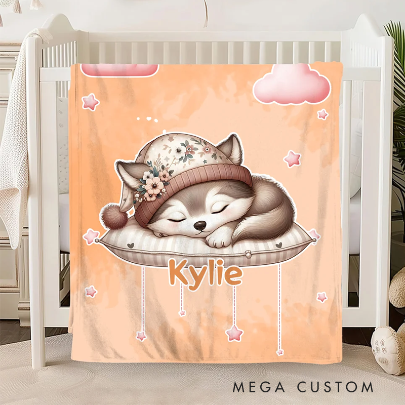 Personalized Moon Cloud Star Cute Cartoon Sleeping Animal Soft Throw Blanket with Name Home Decor Birthday Christmas Gift for Kids