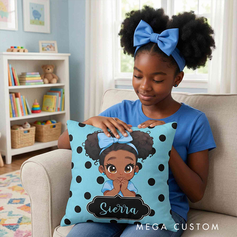 Personalized Girl Theme Custom Name Cute Pink Polka Dot Cartoon Character Style 3D Print Pillow