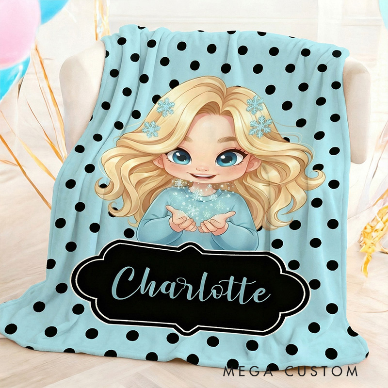 Personalized Girl Theme Custom Name Cute Pink Polka Dot Cartoon Character Style Soft Blanket