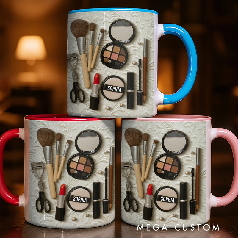 Personalized Capture the Beauty of Your Everyday Look Featuring Essential Makeup Tools Custom Accent Mug Gift for Makeup Lovers