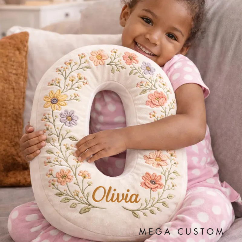 Personalized Initial Theme Custom Name Beautiful Flower Pattern Letter Shaped Home Decor 3D Print Pillow