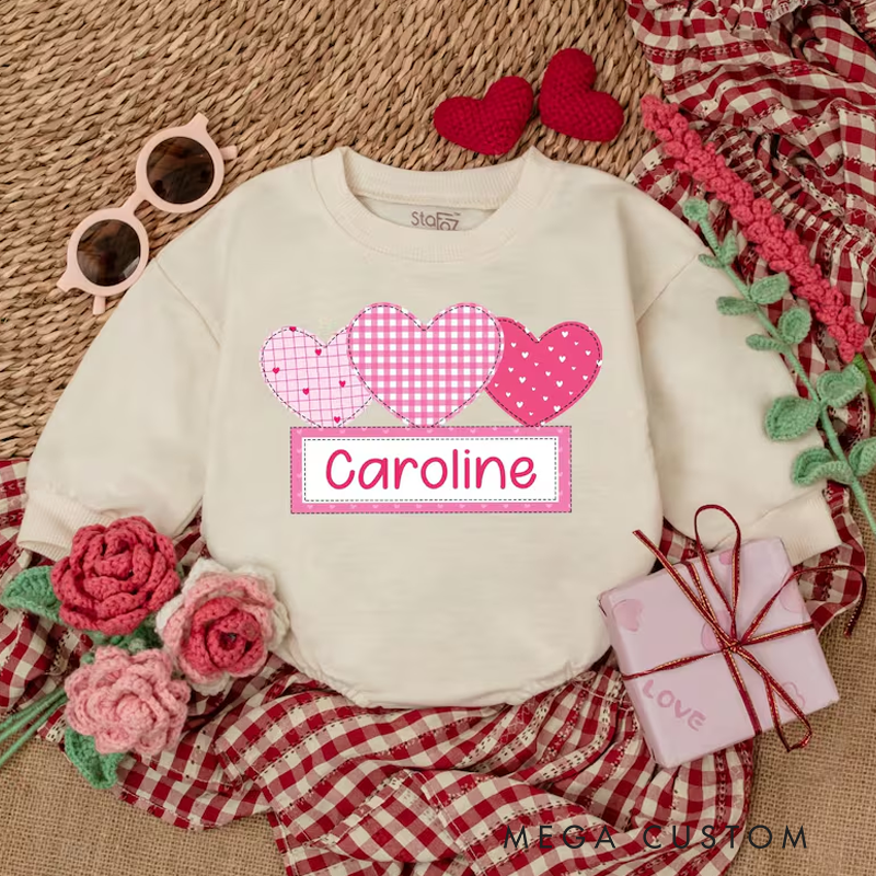 Personalized Cute Hearts Valentine Matching Boy Girl Bubble Romper Gift for Baby Tee Baby Girl Valentines Bodysuit