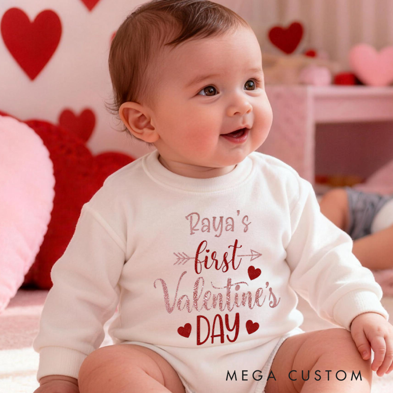Personalized My First Valentines Day Bubble Romper Gift for Baby Tee Baby Girl Valentines Bodysuit