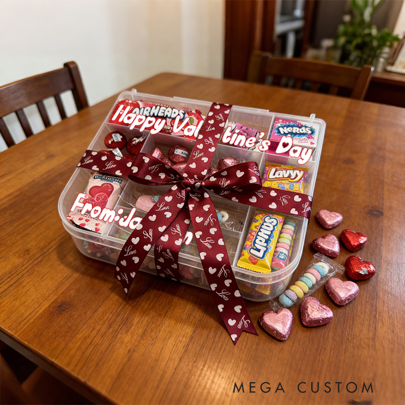 Personalized Valentines Theme Custom Name Sweet Gift Heart Ribbon Treat Collection Pops Candy Box