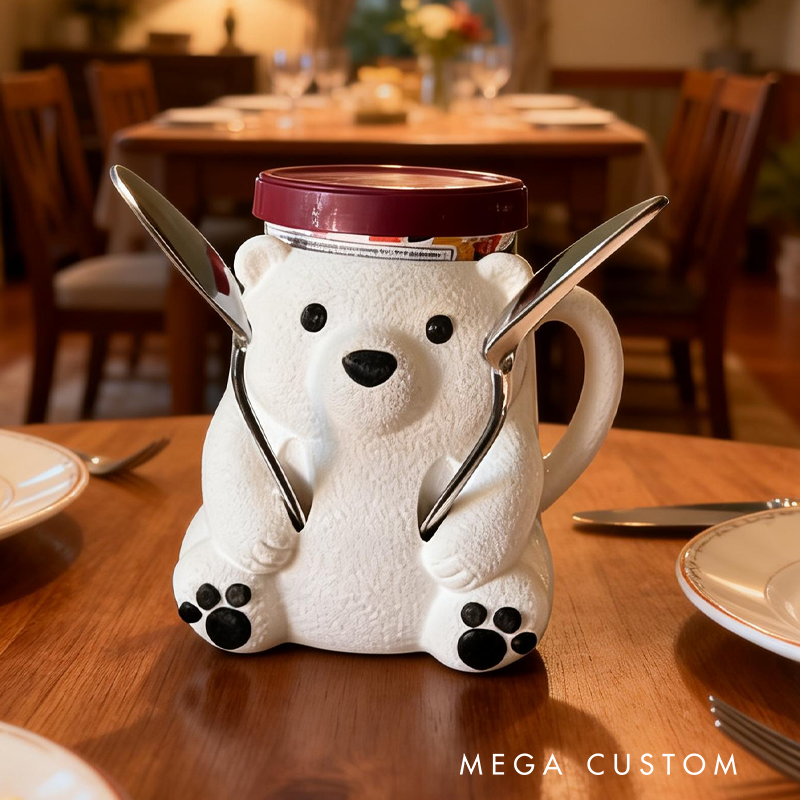 Polar Bear Ice Cream Pint Holder 3D Printed Cozy with Spoon Slot