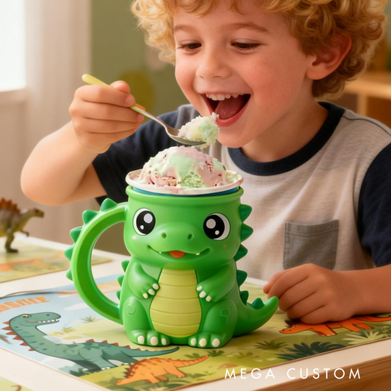 Green Little Dinosaur Ice Cream Pint Holder 3D Printed Cozy with Spoon Slot