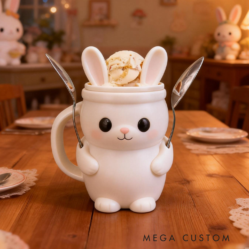 Cute Little Bunny Ice Cream Pint Holder 3D Printed Cozy with Spoon Slot Easter Gifts