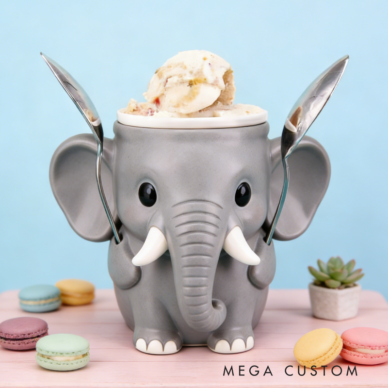 Cute Elephant Ice Cream Pint Holder 3D Printed with 2 Spoon Slots Cozy Birthday Gifts for Kids