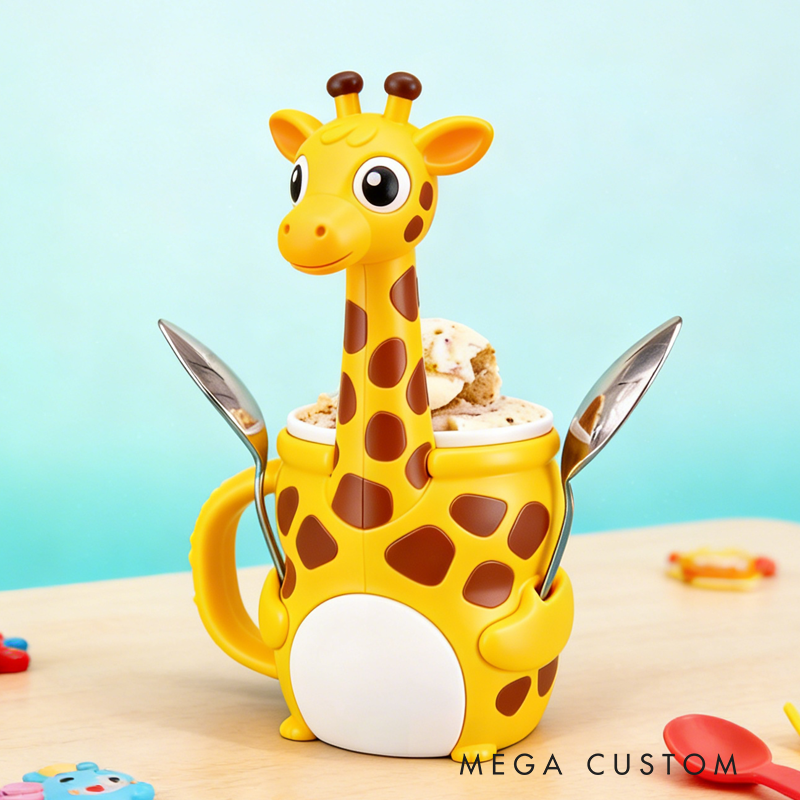 Cute Giraffe Ice Cream Pint Holder 3D Printed with 2 Spoon Slots Cozy Birthday Gifts for Kids