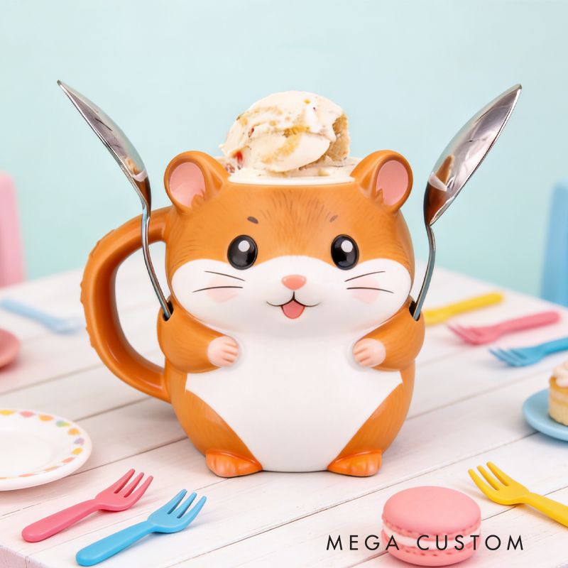 Cute Little Hamster Ice Cream Pint Holder 3D Printed with 2 Spoon Slots Cozy Birthday Gifts for Kids