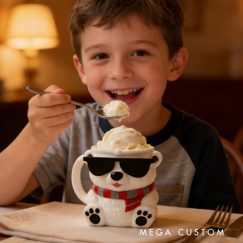 Cute Junior Mint Polar Bear Ice Cream Pint Holder 3D Printed with 2 Spoon Slots Cozy Birthday Gifts for Kids