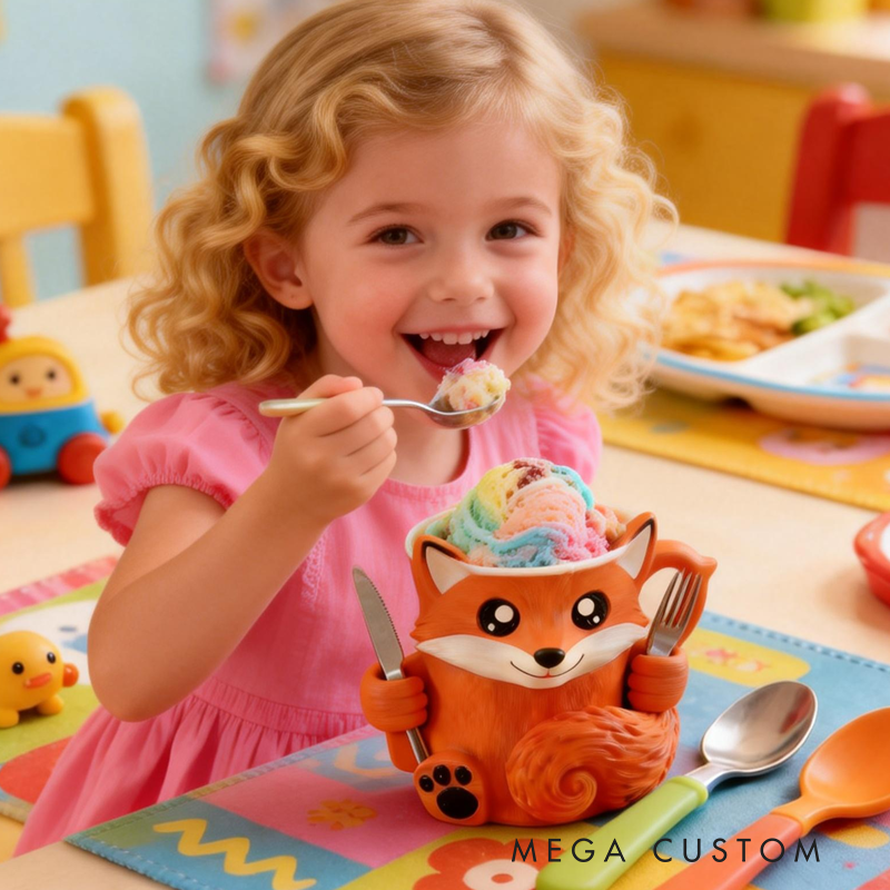 Cute Cartoon Fox Ice Cream Pint Holder 3D Printed with 2 Spoon Slots Cozy Birthday Gifts for Kids