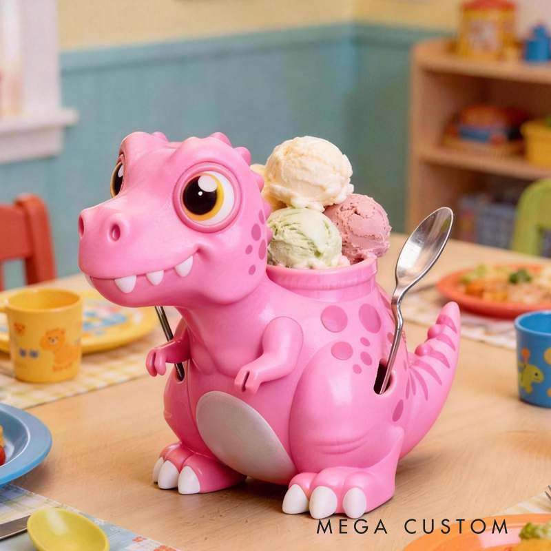 Cartoon Dinosaurs in Various Colors Ice Cream Pint Holder 3D Printed with 2 Spoon Slots Cozy Birthday Gifts for Kids