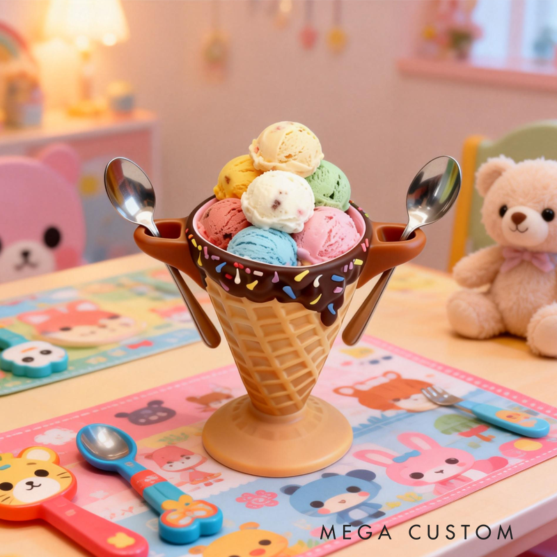 Cute Ice Cream Pint Holder 3D Printed with 2 Spoon Slots Cozy Birthday Gifts for Kids
