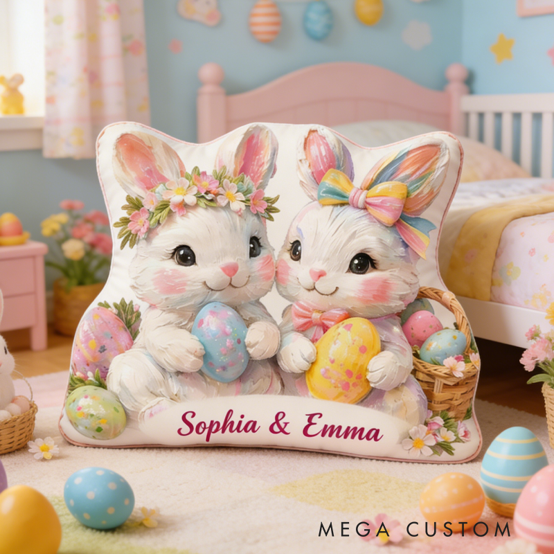 Personalized Cute Brushstroke Bunnies Pillow Baby Nursery Decor Easter Toddler Gift 