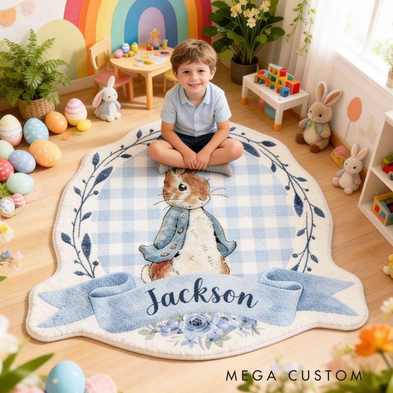 Personalized Cute Easter Blue and Pink Bunnies with Name Home Decor Easter Gift for Kids Birthday Gift for Kids