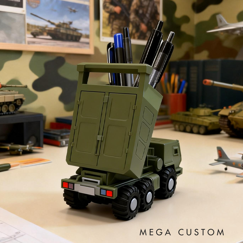 Military Vehicle Pen Holder Army Inspired Desk Organizer Model Birthday Gift for Kids Kids Room Decor 
