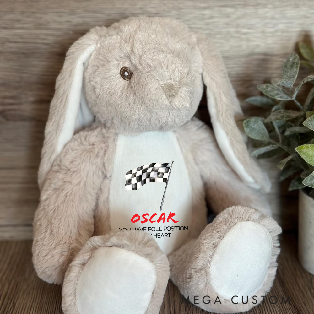 Personalized Racing Bunny Plush Custom Pole Position in My Heart Gift for Motorsports Lovers