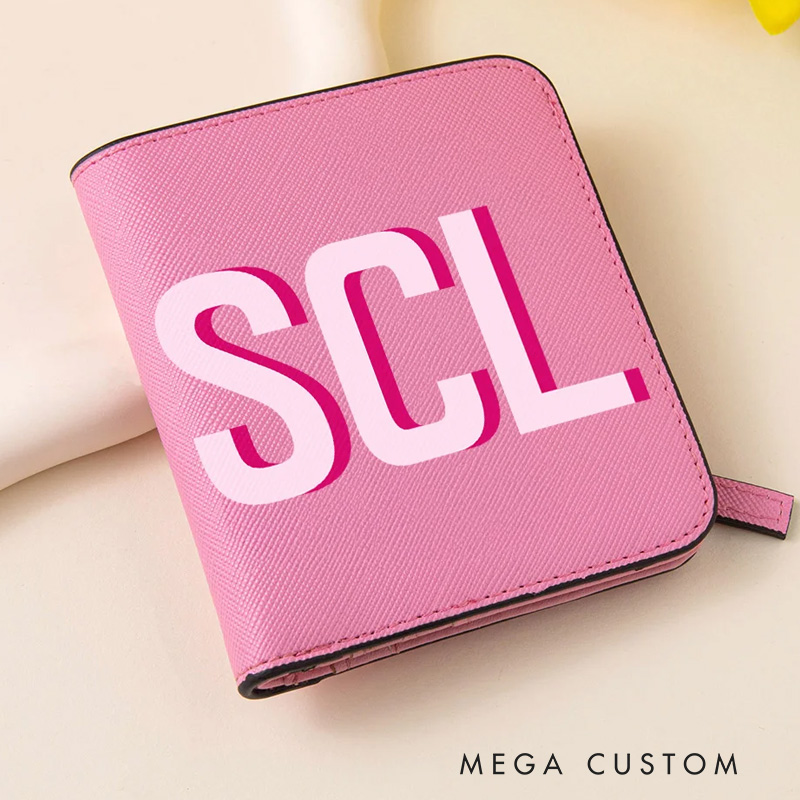 Personalized Shadow Name Leather Compact Bifold Pocket Wallet with Name Birthday Anniversary Gift for Women Girls