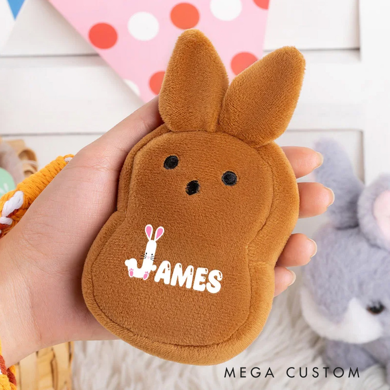 Personalized Cute Bunny Plush Coin Purse Wallet with Name and Wrist Strap Easter Basket Filler Happy Easter Gift for Kids