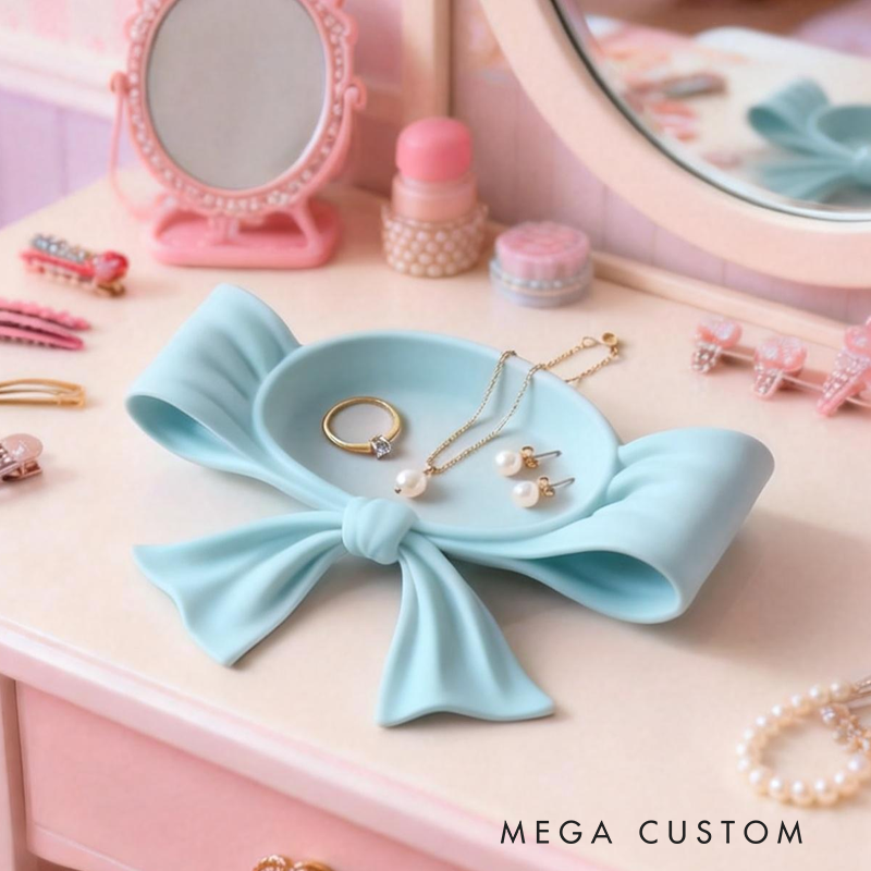 3D Printed Coquette Bow Jewelry Tray Vanity Decor Lipstick and Cosmetic Holder Stylish Desktop Storage