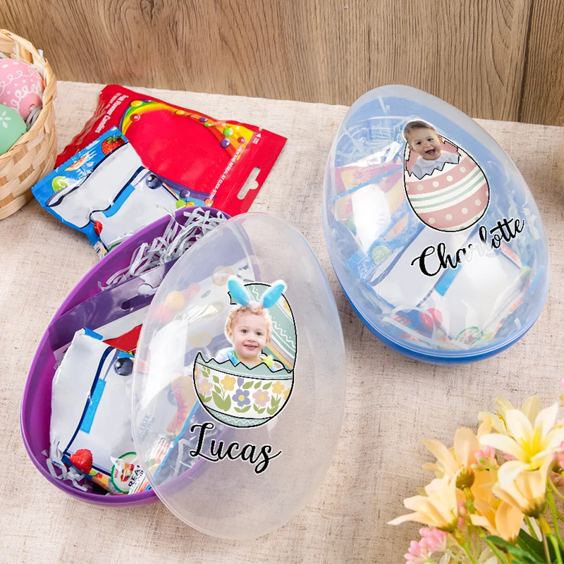 Personalized Broken Eggshell Face Photo Portrait Fillable Jumbo Easter Egg with Name Holiday Basket Stuffers Easter Party Favors Gift for Kids