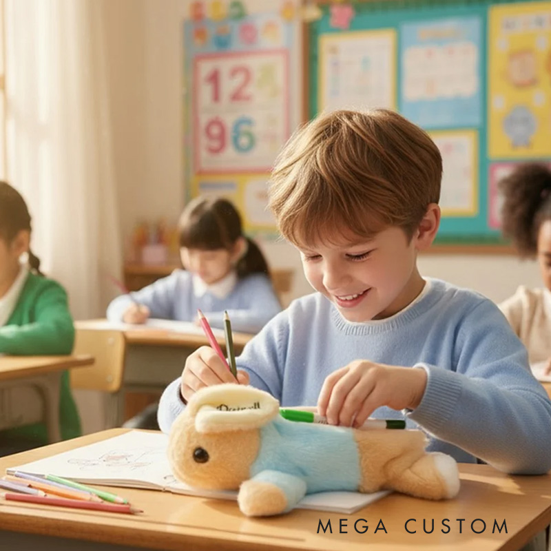 Personalized Bunny Rabbit Plush Pencil Bag with Embroidered Name School Stationery Christmas Back to School Easter Gift for Kids