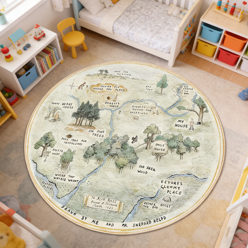 Hundred Acre Wood Map Adventure Theme Playroom Name Mat Storybook Style Carpet Rug for Kids