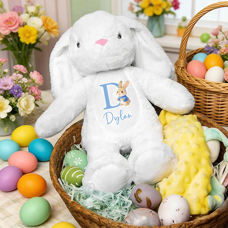 Personalized Cute Bunny Initial Easter Bunny Stuffed Toy with Name Easter Birthday Gift for Kids