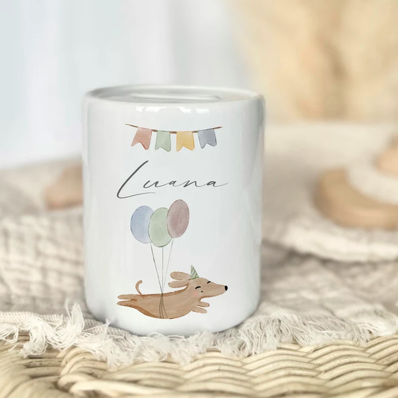 Personalized Woodland Animal Theme Name Ceramic Money Box Cute Nursery Gift Baby Keepsake Piggy Bank