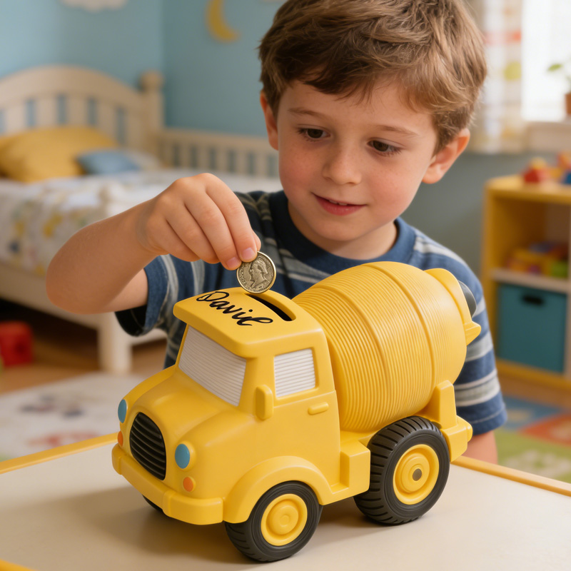 Personalized Construction Truck Theme Name Yellow Cement Mixer Toy Money Box Kids Room Decor 3D Printing Piggy Bank