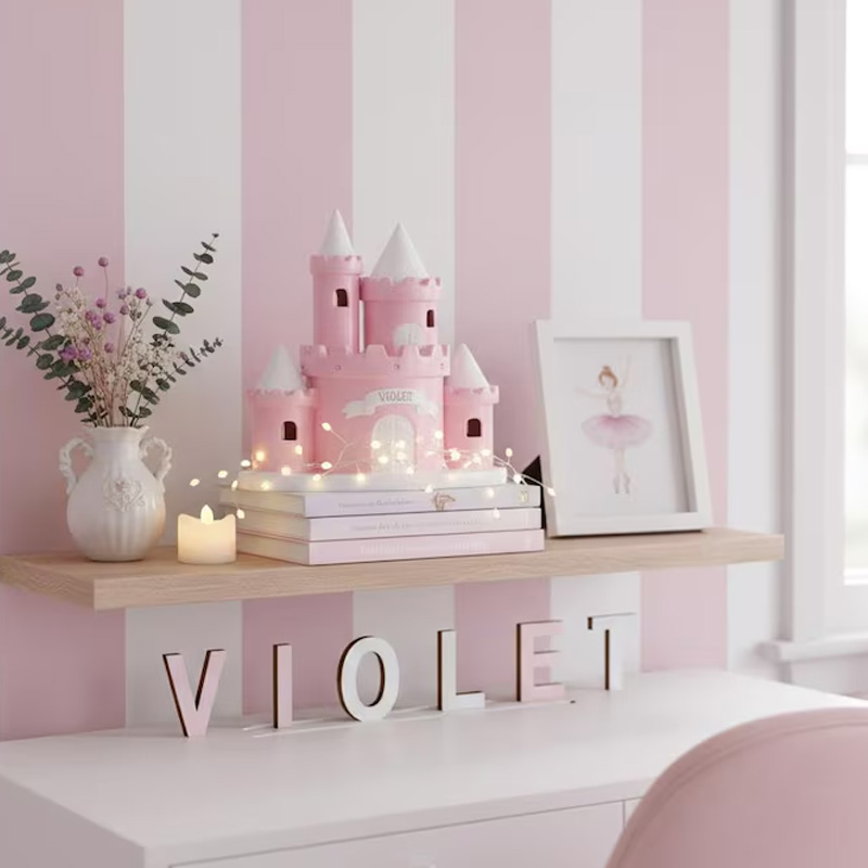 Personalized Pink Princess Castle Theme Name Fairy Tale Kids Room Decor Money Box Gift for Girls 3D Printing Piggy Bank