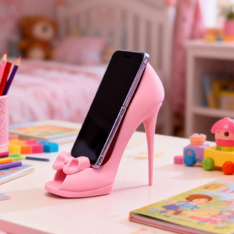 3D Printed Pink High Heel with Bow Phone Holder Vanity & Home Decor Special Gifts Birthday Gifts for Kids Electronics Enthusiasts