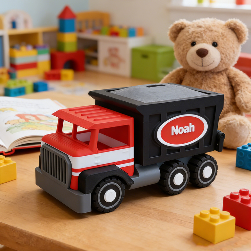 Personalized Fire Truck Theme Name Red Black Vehicle Toy Money Box Kids Room Decor Gift for Boys 3D Printing Piggy Bank