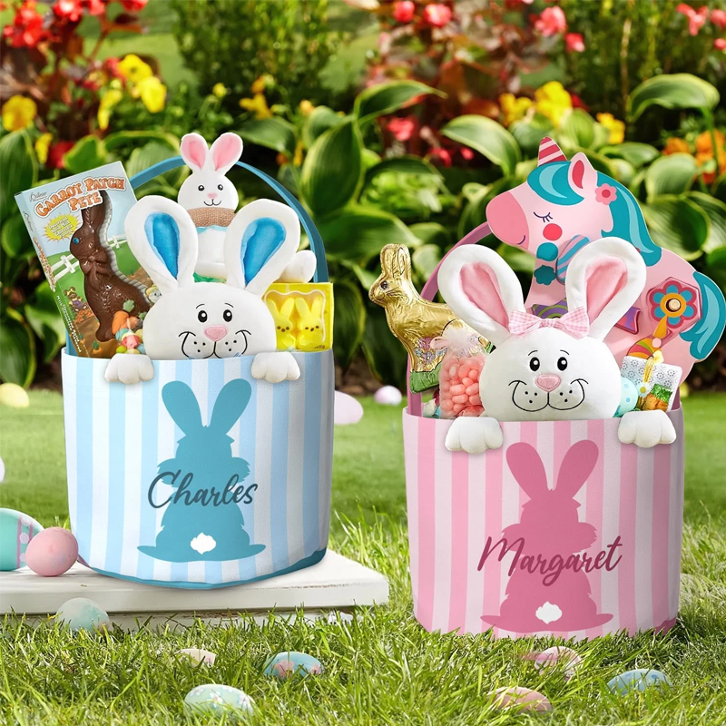 Personalized Kid's Name with Easter Bunny Eggs Easter Basket Easter Gifts for Kids