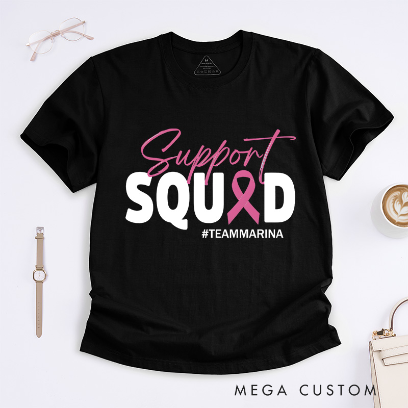 Personalized Breast Cancer Squad T-shirt featuring a warrior-themed design to honor and support those battling breast cancer.