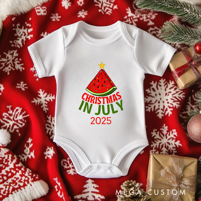 Personalized Christmas in July Watermelon Baby Onesie Perfect for a Unique and Fun Holiday Celebration Baby Onesie